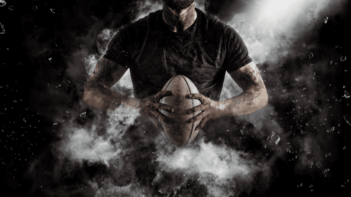 Rugby player in dramatic lighting